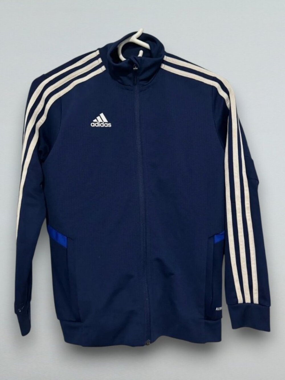 Kids Navy Blue Track Jacket Full Zip 3 Stripe Athletic Sportswear Medium